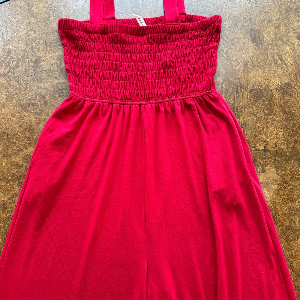 Zenana Outfitters Red Smocked Wide-Leg Jumpsuit
